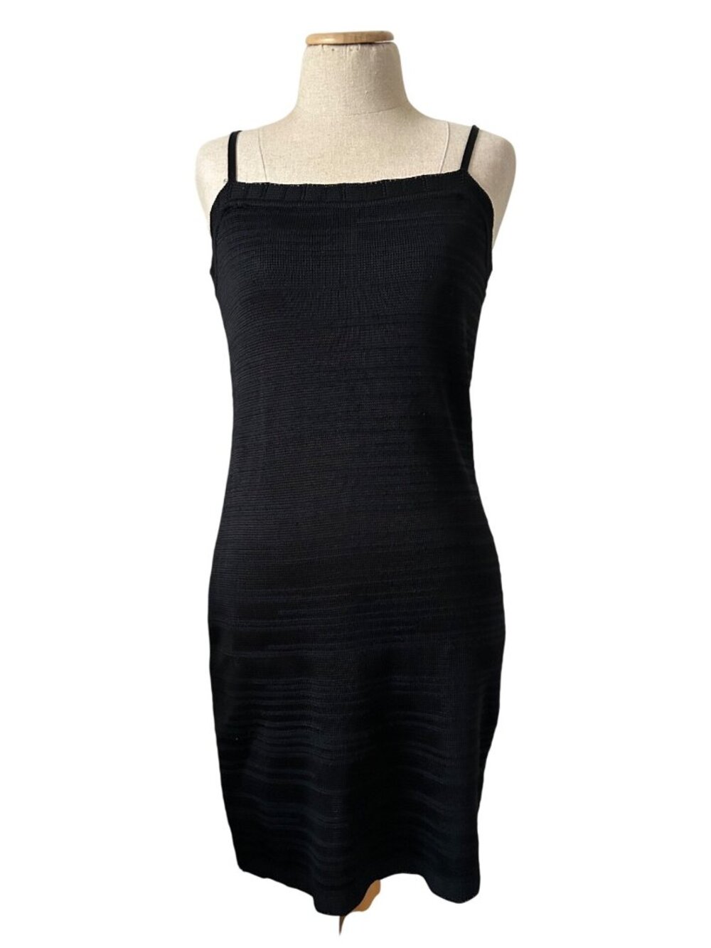 Griffith & Gray By St. John Womens Sz M Black Knit Spaghetti Strap Dress Made US